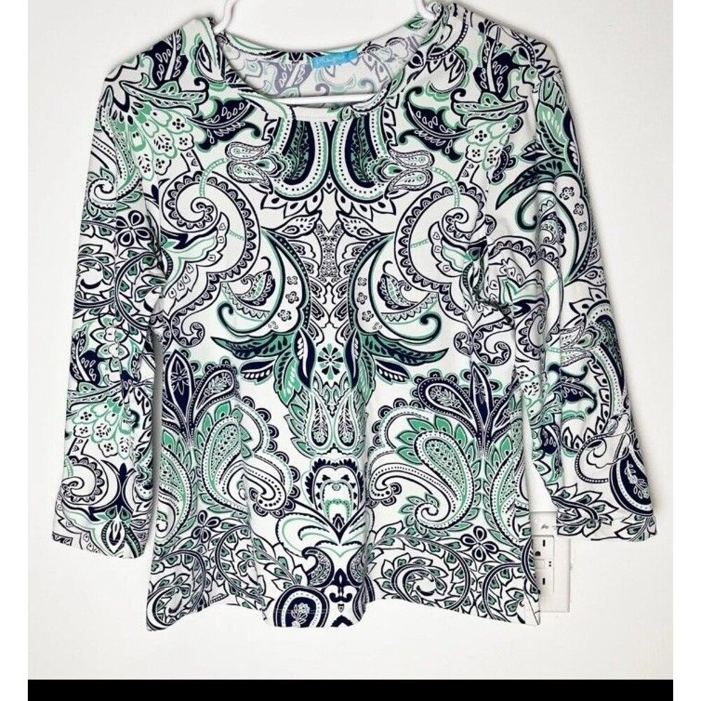 J.Mclaughlin Catalina Cloth Shirt Top Stretch 3/4 Sleeves Women's Large